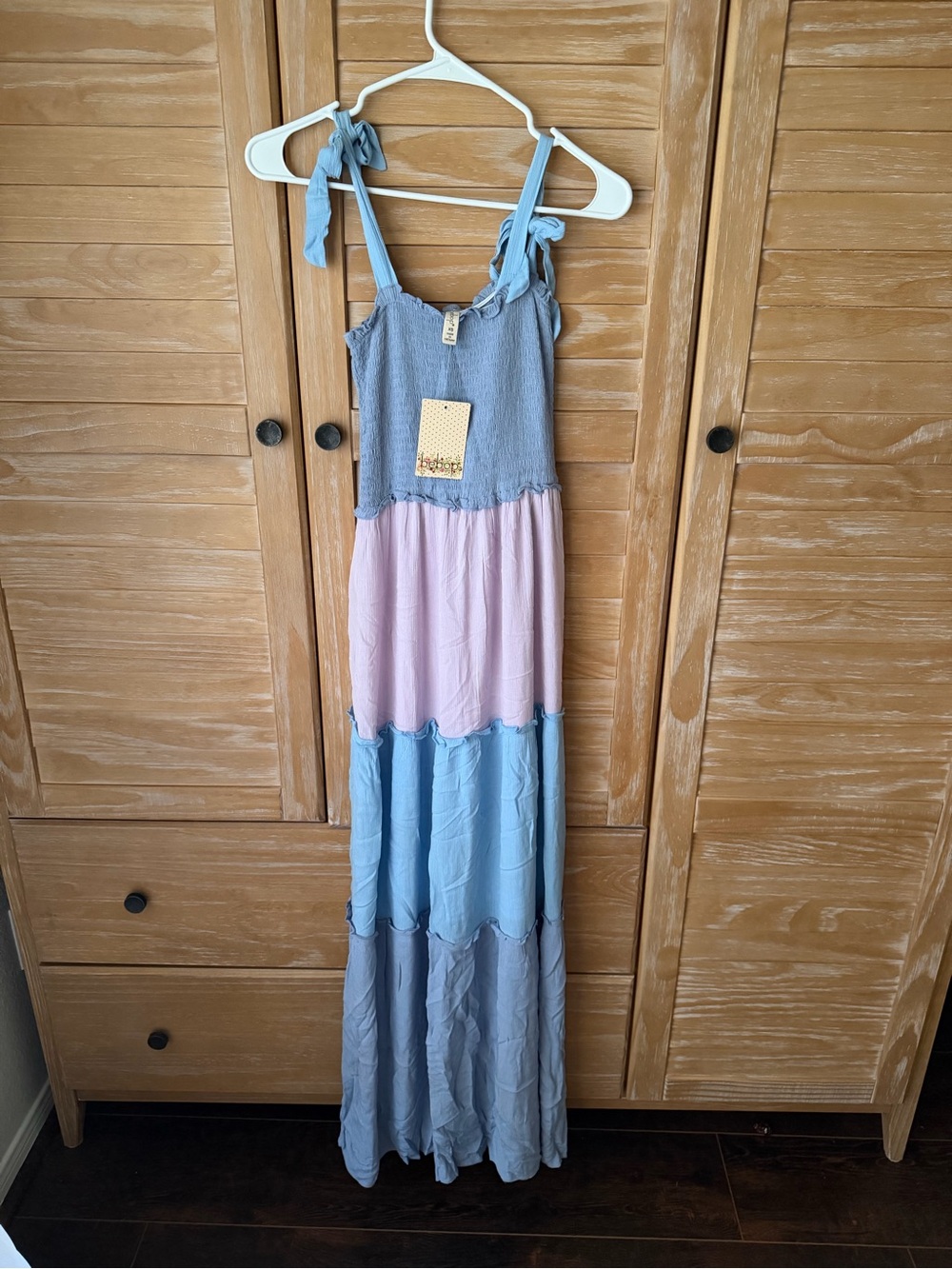 BeBop Tiered Maxi Dress in Light Blue and Pink
